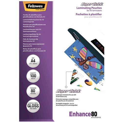 Fellowes Super Quick A4 Laminating Pouches (Pack of 100) 5440001