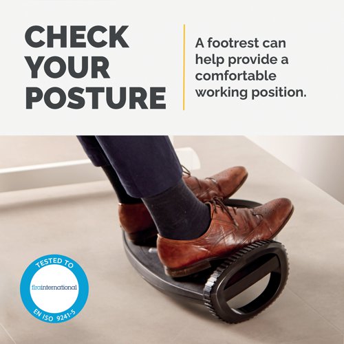 BB56970 | The Fellowes Smart Suites Foot Rocker is an ergonomically designed foot rest with 2 height options, developed to reduce the aches and strains associated with extended desk work. Surface massage bumps rejuvenate tired feet and relieve stress. Featuring 65mm and 95mm platform heights. A rocking motion is incorporated to improve circulation and reduce fatigue for the user. This standard sized unit is ideal for most workspaces.