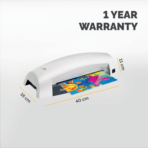 The Fellowes Lunar A4 Laminator (5715701) is a low-cost, high performance laminator designed for occasional use in the office or home. Warming up in just six minutes, the Lunar can quickly apply a double-sided protective coating to posters, signs and photographs in pouches up to 80 micron thick. It's designed to be 100% jam-proof when used with Fellowes pouches, and includes a release trigger to quickly fix problems if things do go wrong. These items have been specifically designed for use with pouches up to 80 micron thick.