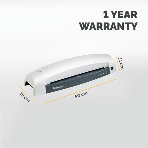 The Fellowes Lunar A3 Laminator is a low-cost, high performance laminator designed for occasional use in the office or home. Warming up in just six minutes, and laminating at 30cm per minute, the Lunar can quickly apply a double-sided protective coating to posters, signs and photographs in pouches up to 80 micron thick. It's designed to be 100% jam-proof when used with Fellowes pouches, and includes a release trigger to quickly fix problems if things do go wrong.