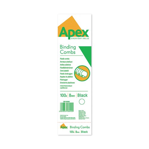Fellowes Apex Plastic Binding Combs 8mm Black (Pack of 100) 6200301 BB58492 Buy online at Office 5Star or contact us Tel 01594 810081 for assistance