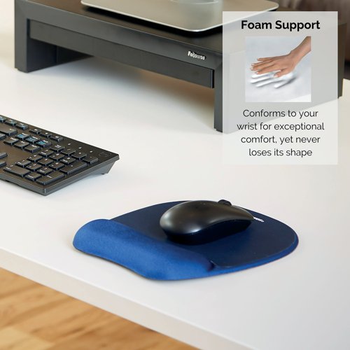 BB58907 | Ensure proper hand positioning while using your computer with the help of this mousepad from Fellowes. It features a memory foam wrist support that conforms to your wrist for extra comfort and helps to redistribute pressure points to help prevent wrist strain.