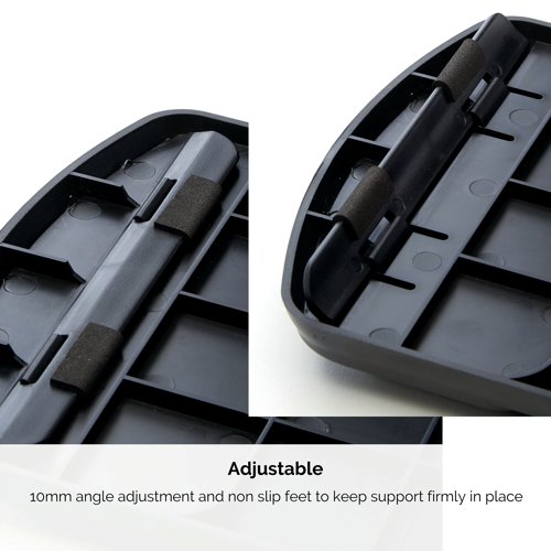 This innovative Fellowes Premium Gel Wrist Rest is height adjustable to 2 different positions with a tilt option to help provide support to a variety of users. The wrist rest features soothing gel with a soft touch polyester cover for comfort and support. The wrist rest also features a non-slip backing. This pack contains 1 black wrist rest.