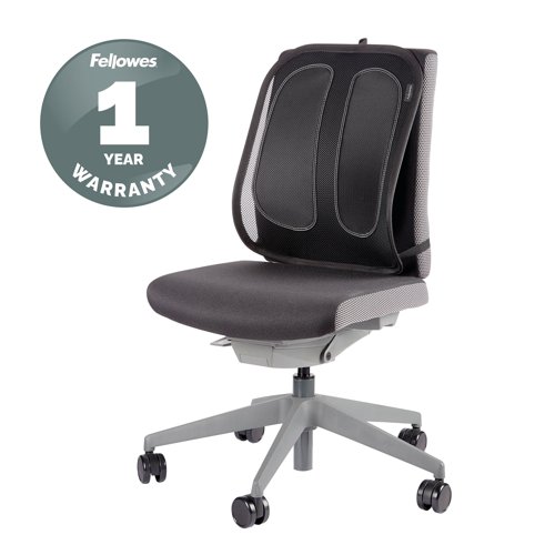 This Fellowes Office Suites back support features a full back design with mesh fabric for comfort. Suitable for use on most chairs, the tri-tensioning, elastic web attachment provides a fixed, secure position. This black back support measures W450 x D160 x H500mm.