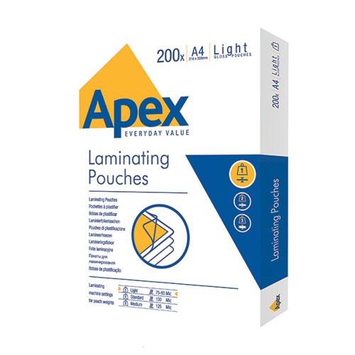 Fellowes Apex A4 Light Duty Laminating Pouch (Pack of 200) 6005301