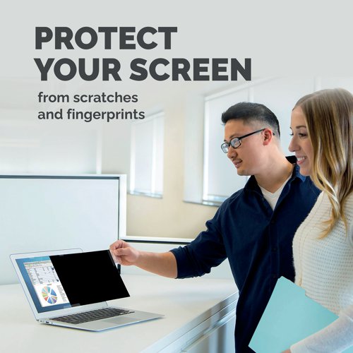 BB63886 | The Fellowes Privacy Filter is suitable for workplaces where confidential information is used, this privacy filter uses clever technology to darken screens when viewed from a 30 degree side angle, while keeping a crystal clear screen from a straight-on view. The filter also protects your screen from scratches and finger prints. The filter is reversible, the matte side helps reduce glare to help prevent eye strain.