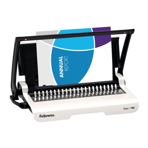 Working with ease to securely fasten your documents, the Fellowes Star Manual Comb Binder is perfect for giving your documents a professional edge. Binding your loose sheets together with a plastic comb, you can create high quality reports, projects and a range of other documents without difficulty. Featuring a mechanism that allows you to bind with ease, the machine is perfect for a range of different users and needs. The sleek ergonomic design ensures that usage is efficient and easy, saving you both time and effort.