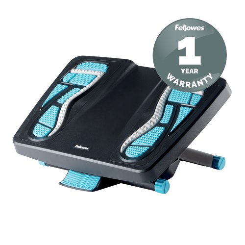 This Fellowes Energizer Footrest features a unique design inspired by Reflexology mapping. Energising rubber foot pads offer various massage textures and contours targeting pressure points on the feet. The footrest has an iIntuitive rocking motion that helps improve circulation and reduce fatigue. The design encourages correct positioning of feet and relieves lower back pressure and improves posture by elevating the feet and legs.