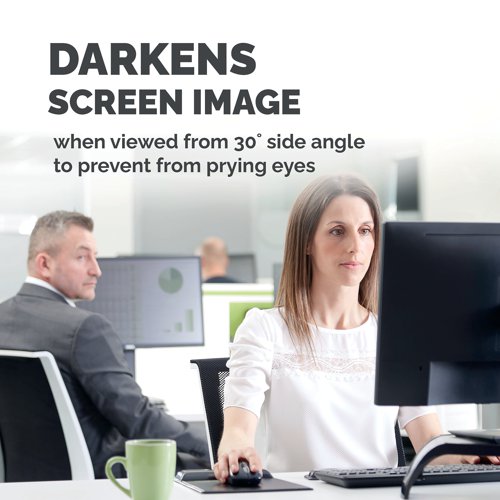 BB68827 | The Fellowes PrivaScreen Blackout Privacy Filter helps your business conform with data protection laws and prevents snoopers spying on what you're looking at on your computer. It presents a solid black reflection for viewers at the side, while remaining crystal clear for users viewing from directly in front. It also helps prevent damage to the screen, and the matte reverse side can reduce glare as well. Simple but sturdy tabs make it easy to attach and remove when needed.