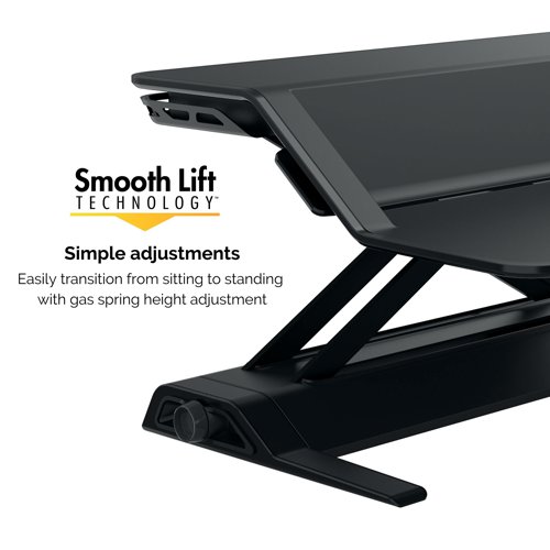Add movement to your day to help you work and feel better with this next generation sit-stand workstation. With over 22 varying height adjustments as well as a 'flush-to-desktop' position, the workstation is stable at every setting for use with many different users and many different working styles. Also, two work surfaces offer generous, useful space to hold all of your essential desk accessories. Smooth Lift Counterbalance Technology and ergonomic handles make height adjustment easy, whilst intuitive cable management and a charging device slot provide convenient screen viewing at every height.
