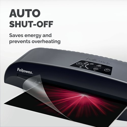 This professional Fellowes Calibre laminator features Instaheat technology for an ultra fast 1 minute warm up time. The laminator also features a laminating speed of 50cm per minute, jam sensor and reverse button for fast and efficient laminating. Ideal for busy offices, the Hot Swap technology switches instantly between pouch thicknesses for simple use. Suitable for laminating documents up to A3 in size, this pack contains 1 black laminator.