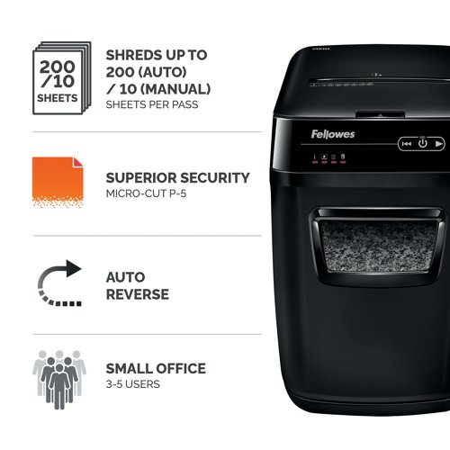 Fellowes Automax 200M Microshred Shredder (200 sheet automatic shredding capacity) 4656401 - Fellowes - BB72666 - McArdle Computer and Office Supplies