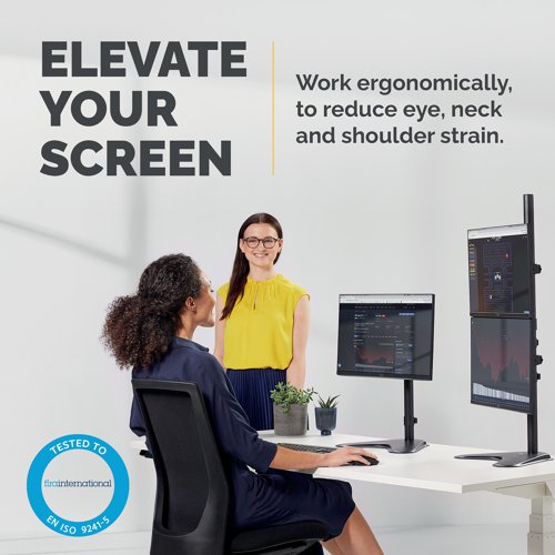 This innovative Fellowes Professional Series monitor arm has a free standing, stacking design for 2 monitors. The portable design can be used without the need for a clamp or grommet mount. For use with monitors up to 32 inches, the arm has a maximum weight capacity of 8kg. The base is weighted for stability and the monitor arm also includes an integrated cable management system for organisation.