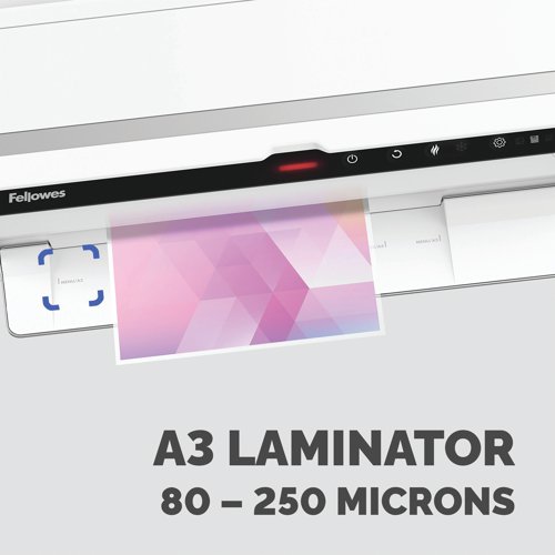 The Fellowes Venus, A3 laminator is ultra-fast, offering the perfect combination of quality, flexibility and productivity for multiple users and office environments. Laminating all pouch sizes, up to A3 and 250 microns thick, the laminator features AutoSense which adjusts the settings to the correct pouch thickness and the Pro-setting prioritises quality or speed. Heating up in just 30-60 seconds with InstaHeat technology, an A4 pouch can be laminated in as little as 10 seconds. Supplied with a 2 year warranty, and laminator pack including 10 pouches and a cleaning sheet.