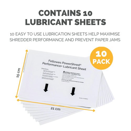 Fellowes Powershred Performance+ Lubricant Sheets (Pack of 10) 4025601 BB78393 Buy online at Office 5Star or contact us Tel 01594 810081 for assistance