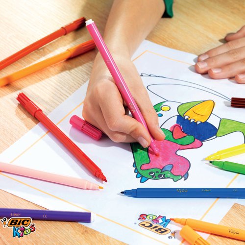 BC00023 | Ideal for classroom use, these BIC Kids Visa Felt Pens feature a fine tip for drawing and colouring. The pens contains water based ink, which is washable from most fabrics. This bulk pack contains 84 felt pens in vibrant assorted colours.