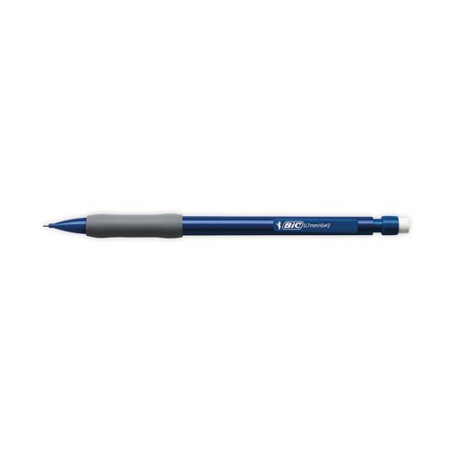 This Bic Matic mechanical pencil lasts up to 2 times longer than a regular graphite pencil, with strong 0.7mm HB lead for writing, drawing and sketching. The pencil features a comfortable, cushioned rubber grip and built-in eraser for use at home, school, or in the office. Each pencil comes with 3 x 90mm HB leads. This pack contains 12 mechanical pencils.