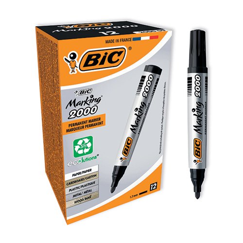 Bic 2000 Permanent Marker Bullet Tip Black (Pack of 12) 820915