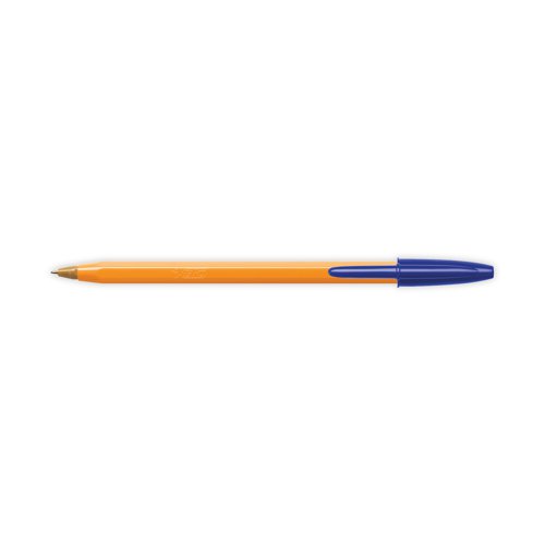 These Bic Orange Original Fine Ballpoint Pens feature a durable tungsten carbide ball mechanism and smooth oil-based ink for reliable, everyday use. The fine 0.8mm tip produces a thin 0.35mm line for elegant handwriting and detailed sketching. The bright orange barrel includes a blue cap and end plug that matches the ink for easy identification. This pack contains 20 blue pens.