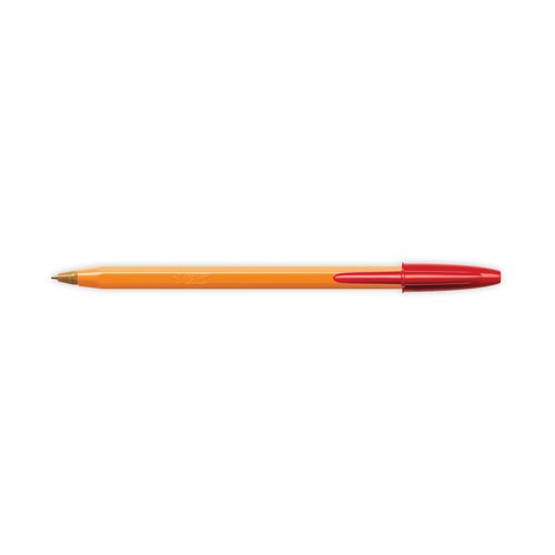 These Bic Orange Fine Ballpoint Pens feature a durable tungsten carbide ball mechanism and smooth oil-based ink for reliable, everyday use. The fine 0.8mm tip produces a thin 0.35mm line for elegant handwriting and detailed sketching. The bright orange barrel includes a red cap and end plug that matches the ink for easy identification. This pack contains 20 red pens.