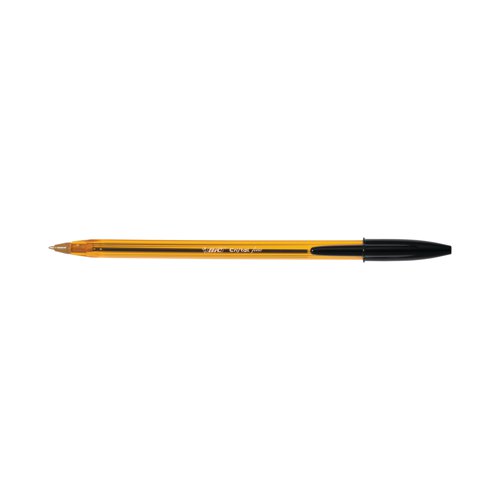 These Bic Cristal Original Fine Ballpoint Pens feature a durable tungsten carbide ball mechanism and smooth oil-based ink for reliable, everyday use. The fine 0.8mm tip produces a thin 0.35mm line for elegant handwriting and detailed sketching. The hexagonal barrel includes a black cap and end plug that matches the ink for easy identification. This pack contains 50 black pens.