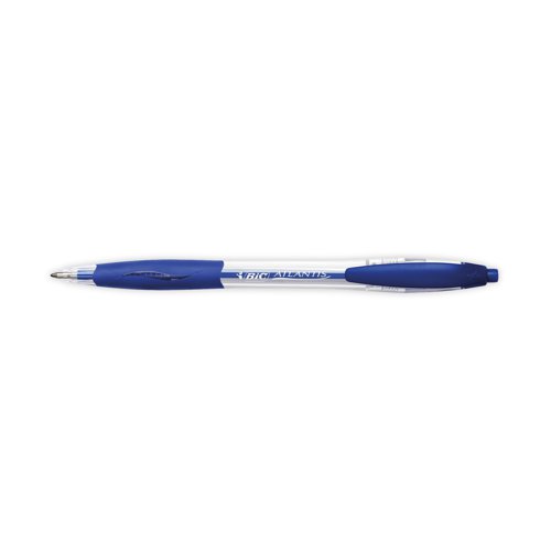 These Bic Atlantis Ballpoint Pens feature Bic Easy Glide ink for smoother, more consistent writing. The medium 1.0mm tip writes a 0.4mm line width, perfect for everyday handwriting. The retractable pen also features a stylish curved barrel for comfort in use. This pack contains 12 blue pens.