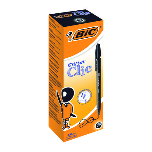 Bic Cristal Clic Ballpoint Pen Medium Black (Pack of 20) 850732