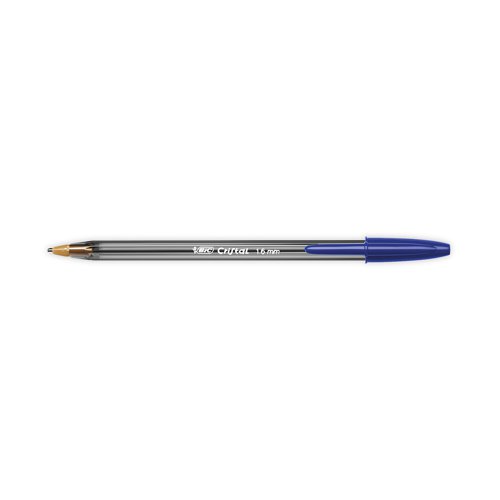 These Bic Cristal Ballpoint Pens feature a durable tungsten carbide ball mechanism and smooth oil-based ink for reliable, everyday use. The large 1.6mm tip produces a 0.6mm line for bold handwriting. The hexagonal barrel includes a blue cap and end plug that matches the ink for easy identification. This pack contains 50 blue pens.