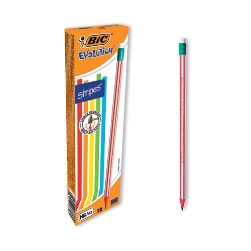 Bic Stripes HB Pencils Eraser Tip Assorted (Pack of 12) 8960342 BC27818