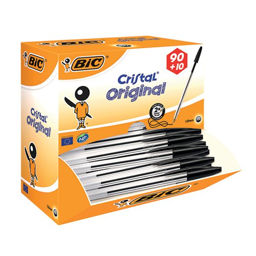 Bic Cristal Ballpoint Pen Medium Black (Pack of 100) 896040