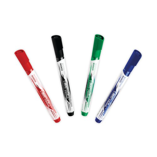 These Bic Vedella Drywipe Markers feature ketone-based ink that glides on smoothly and erases just as easily, and is low odour to ensure comfort when writing extensively. It features a strong acrylic tip that will not bend or retract into the barrel, even with heavy use. The chisel tip delivers a variable line thickness between 3. 7mm to 5. 5mm, perfect sketching diagrams or creating bold titles.