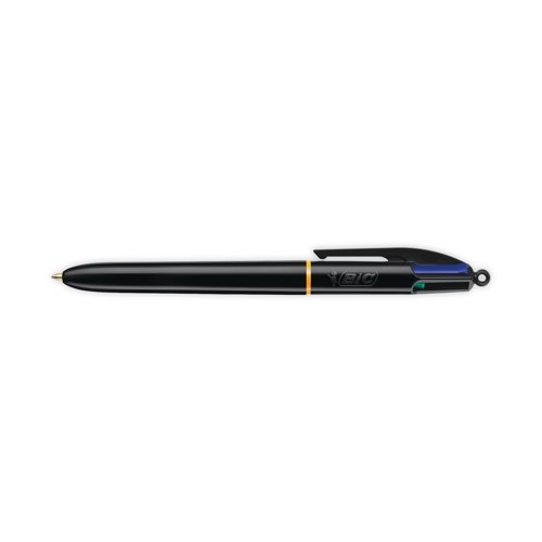 With four colours in one pen, the Bic 4 Colours Ballpoint Pen is a versatile choice for teachers, editors and other professional users. It features four smooth sliders at the top of the barrel for easy selection between black, blue, red and green ink. The chunky black barrel provides a firm grip for comfort and control. This medium pen features a 1mm tip for a line width of 0.4mm, ideal for general handwriting use. This pack includes 12 pens.