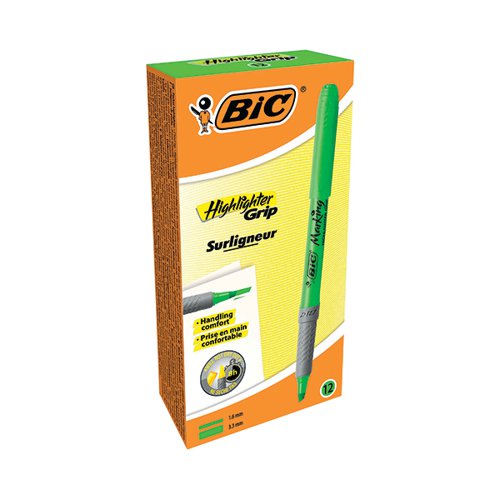 BIC Highlighter Grip Green (Box of 12) 811932