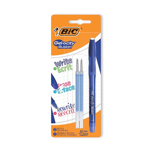 Bic Gel-ocity Illusion Gel Pen Erasable Plus 2 Refills Blue 944017