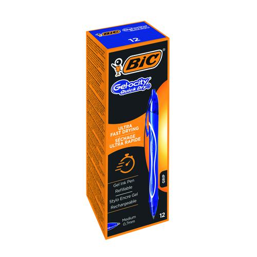 Bic Gel-ocity Quick Dry Ink Rollerball Pen 0.7mm Tip Width Blue 950442 [Box 12]