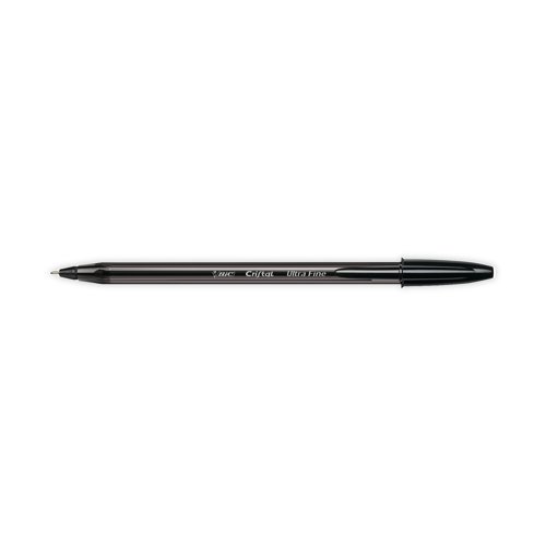 The best-selling Bic Cristal Ballpoint Pen with an ultra-fine line width for smaller or more precise writing styles. Bic Cristal features a durable tungsten carbide ball mechanism and smooth oil-based ink for everyday use. Each pen has a clear barrel with a cap and plug end that matches the ink for easy identification.