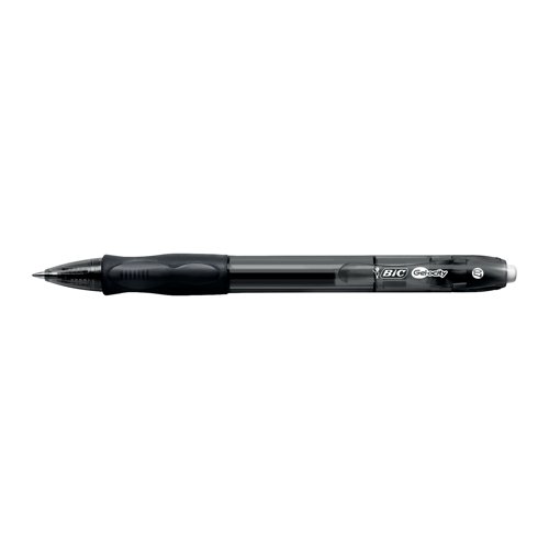 This Bic Gel-ocity Original Gel Pen features ultra smooth gel ink for even, controlled writing. The pen also features a convenient retractable design and shaped, contoured grip for comfort, even over longer periods of writing. The medium 0.7mm tip writes a 0.35mm line width and the barrel is translucent for monitoring remaining ink levels. This pack contains 12 black pens.