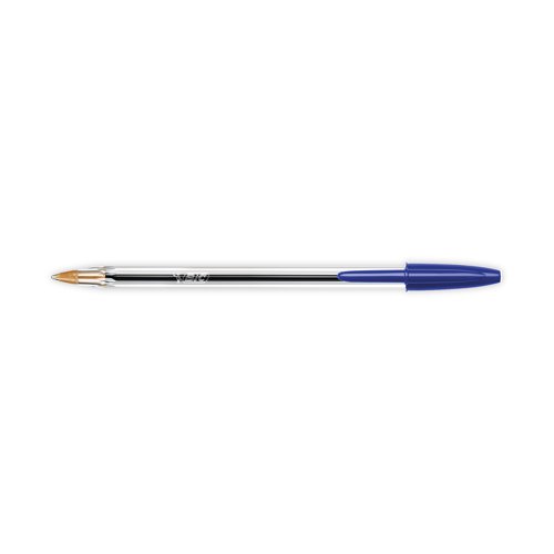 These Bic Cristal Ballpoint Pens feature a durable tungsten carbide ball mechanism and smooth oil-based ink for reliable, everyday use. The medium 1.0mm tip produces a thin 0.4mm line for elegant handwriting and detailed sketching. The hexagonal barrel includes a blue cap and end plug that matches the ink for easy identification. This pack contains 10 pens with blue ink.