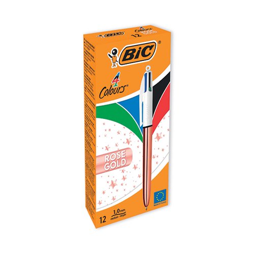 Bic 4 Colours Retractable Ballpoint Pen Rose Gold (Pack of 12) 951737