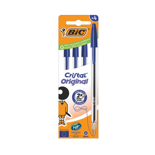 Bic Cristal Ballpoint Pen Medium Blue (Pack of 4) 516332