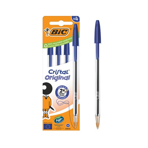 Bic Cristal Ballpoint Pen Medium Blue (Pack of 4) 516332