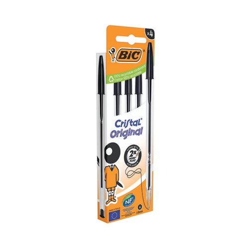 Bic Cristal Ballpoint Pen Medium Black (Pack of 4) 516335