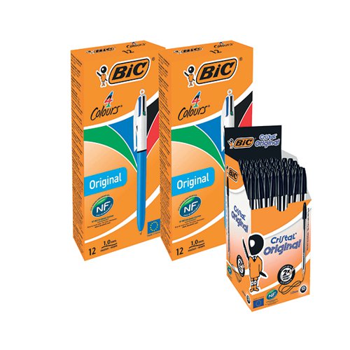 Bic Original 4 Colours Ballpoint Pen x12 Buy 2 Get FOC Bic Cristal x50 Black - Bic - BC810769 - McArdle Computer and Office Supplies