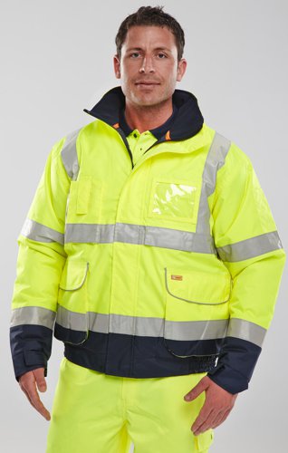 Beeswift Two Tone High Visibility Bomber Jacket with Concealed Hood Beeswift