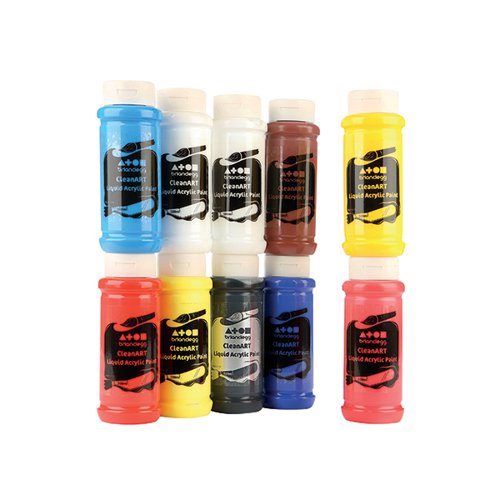 Brian Clegg CleanART Acrylics 500ml Assorted (Pack of 10) AK0850010 Painting BE06696