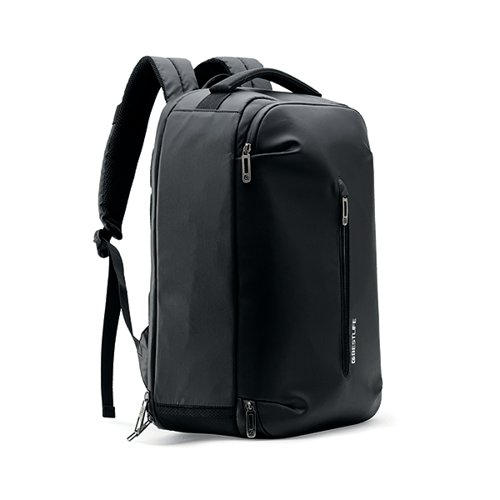 The BestLife Oden X Laptop Backpack with padded compartments for tablets and laptops up to 15.6 inches. It has a retractable 3-in-1 connector with USB plug Type C and Lightning. Featuring a large anti-theft main compartment, with dividers for accessories, 3 large front pockets, waterproof zippers and a hidden pocket. The backpack is made from anti-microbial and waterproof material with ergonomic shoulder pads and back, padded with breathable mesh for comfortable transportation. Three large front pockets. Opening up to 180.