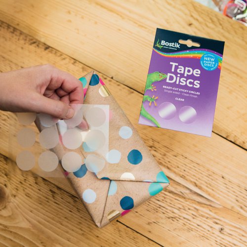 Made from paper, these environmentally friendly tape discs are already cut to shape, eliminating the need for scissors. Ideal for wrapping presents or sealing bags, with an easy peel and stick, the discs can also be written on. Supplied in a pack of 1440 recyclable discs.