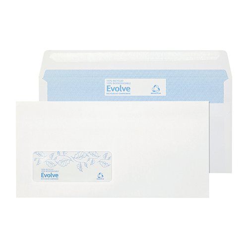 Evolve DL Envelope Recycled Window Wallet Self Seal 90gsm White (Pack of 1000) RD7884