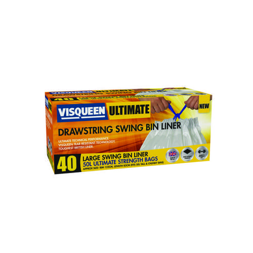 Visqueen Ultimate Drawstring Swing Bin Liner 50 Litre White (Pack of 40) RS057768