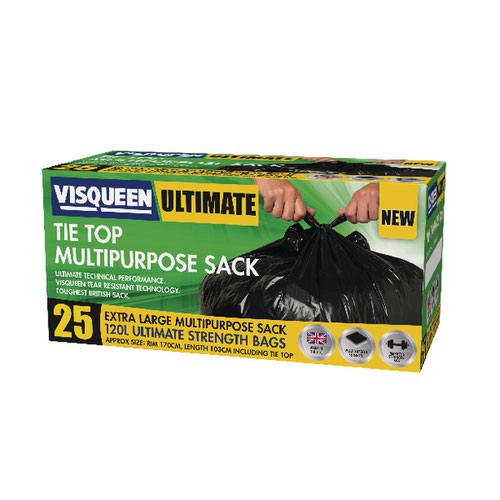Visqueen Ultimate Tie Top Multipurpose Sack 120 Litre Black RS057771 Pack 25